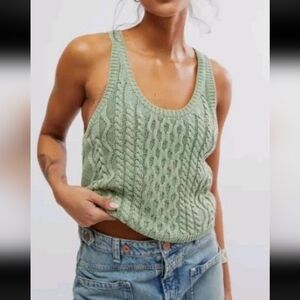 Free People High Tide Cable Knit Layering Tank Top  X-Large Green Tea NWT $78